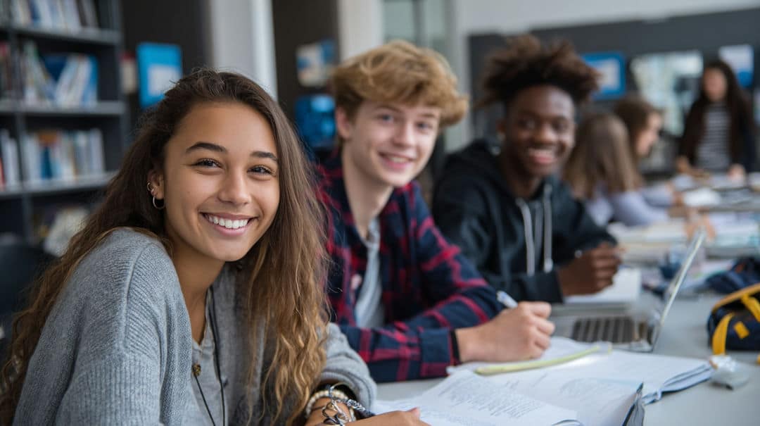 Jóvenes exitosos estudiando inglés